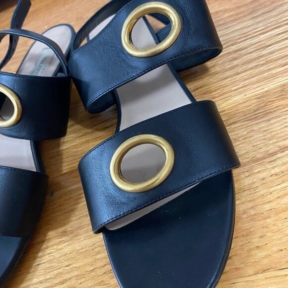 Valentino Garavani Black Leather Sandals – Gold Ring Accent, Size 8.5 - Picture 2 of 6